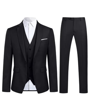 3-delig modieus zwart pak met één knoop, slim fit