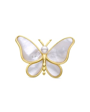 Luxenter broche met wit parelmoer afgewerkt in 18K geel goud - Vlinder