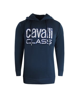 Cavalli Class Marineblauwe hoodie met bloemenlogo