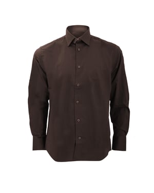 Russell Collectie Heren Lange Mouwen Gemakkelijk Onderhoud Aangepast Shirt (Chocolade)