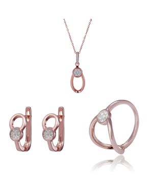 Orphelia 'Gigi' Dames 925 Sterling Zilveren Set: Halsketting + Oorbellen + Ring - Roze SET-7439