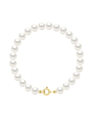 Gouden Armband - Rij van Echte Zoetwaterparels Semi Rond 6-7 mm