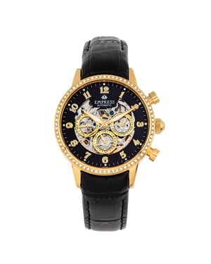 Empress Beatrice automatisch skelet wijzerplaat horloge met lederen band met dag/datum