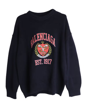 Balenciaga Oversized Borduur College Logo Crewneck in Marineblauwe Katoen