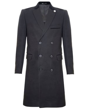 Heren 3/4 zwarte lange dubbele rij knopen Crombie overjas wollen jas Peaky Blinders