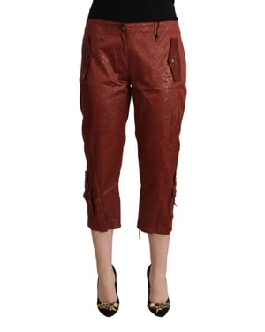 Just Cavalli Dames Bruine Lurex Midden Taille Katoenen Cropped Capri Broek