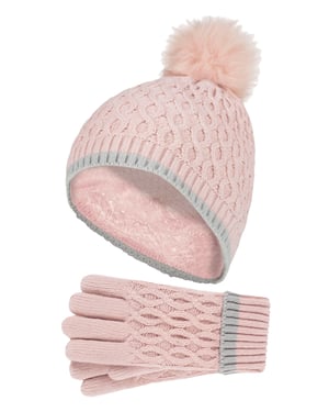 Heat Holders Meisjes Thermische Pom Pom Muts En Handschoenen - Schemerig Roze