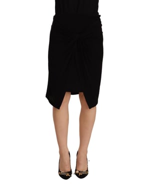 PLEIN SUD Zwarte damesrok met hoge taille en knielange viscose.