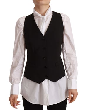 Dolce & Gabbana Dames Zwarte Knooploze Mouwloze Vest Polyester Top