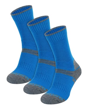 3-Paar Multipack Kinderen Merinowol Wandelsokken | Lichtgewicht Antiblistersokken voor Jongens & Meisjes - Blauw