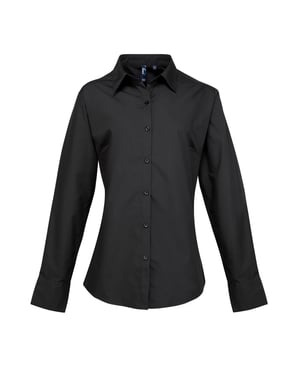 Premier Dames/dames Supreme Heavy Poplin Werkhemd met lange mouwen (Zwart)
