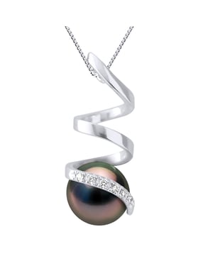 Diamond Pendant 0.060 Cts Gekweekte Parel van Tahiti Ronde 89mm White Gold