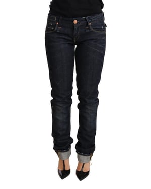 Acht Donkerblauwe Katoenen Slim Fit Jeans