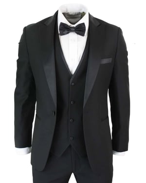 Heren 3-delige Zwarte Tuxedo Pak Klassiek Satijnen Diner Tailored Fit Bruiloft Prom