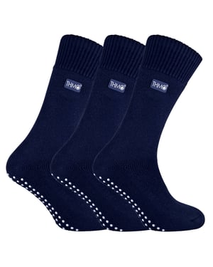 3 paar met fleece gevoerde pantoffelsokken voor heren | THMO | Ademende Crew Indoor Sokken met Grippers - Marine