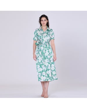 Macro Flower Print MIDI-shirt- Jurk