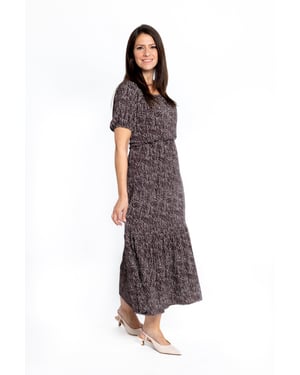 Bruine maxi jurk met dierenprint