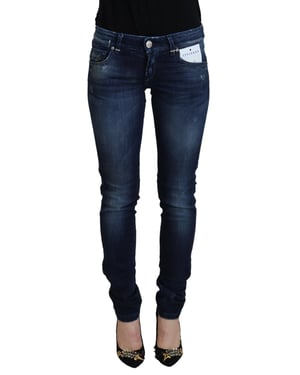 Acht Blauwe Katoenen Lage Taille Slim Fit Dames Casual Denim Damesjeans