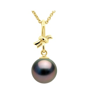 Hangertje KNOT - Geel Goud - Echte Gecreerde Tahitiaanse Parel Rond 9-10 mm