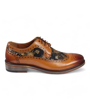 Justin Reess Heren Bruine Leren Bloemenprint Brogue Dress Schoenen - Ross