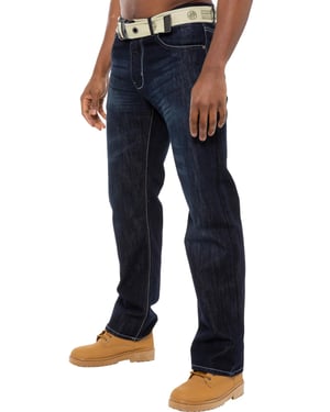 Enzo | Heren Regular Fit Denim Jeans met Riem - Donkerblauw