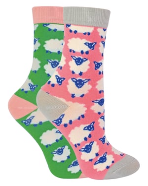 Set van 2 sokken met dierenprint voor meisjes | Miss Sparrow | Casual grappig patroon crew bamboe sokken | Grappige nieuwe sokken voor kinderen - Schaap