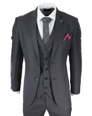 Heren 3-delige Charcoal Grijze Klassieke Stitch Retro Pak