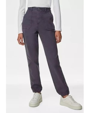 M&S Collection Dames Katoenmix Slim Fit Ankle Grazer Joggers Licht Indigo