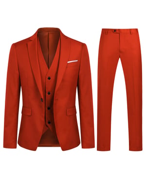 3-delig modieus rood pak met één knoop, slim fit