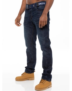Enzo | Heren Denim Straight Fit Jeans - Donkerblauw