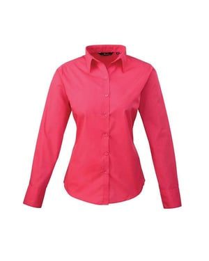 Premier Dames/Dames Popeline Blouse met Lange Mouwen (Heet Roze)