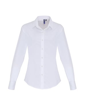Premier Dames/dames Stretch Fit Poplin Blouse met lange mouwen (Wit)