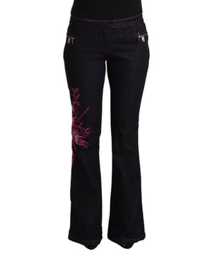 Exte Dames Zwarte Katoen Stretch Middelhoog Taille Flared Denim Jeans
