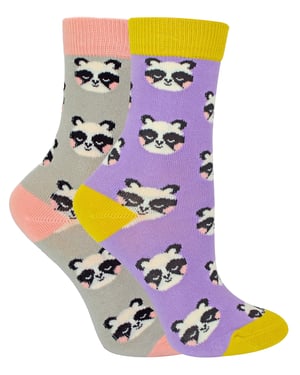 Set van 2 sokken met dierenprint voor meisjes | Miss Sparrow | Casual grappig patroon crew bamboe sokken | Grappige nieuwe sokken voor kinderen - Panda