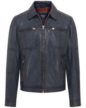Heren Blauw Klassiek Leren Bikerjack - Bettles