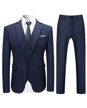 3-delig slim-fit effen donkerblauw chic formeel bruiloftspak