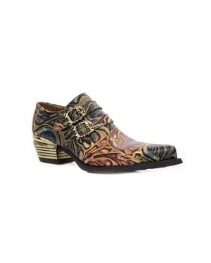 New Rock reliëf vintage zwart lederen gesp schoenen-M-7960-S14