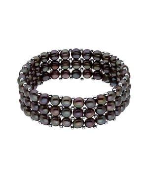 Manchet armband 3 rijen Black Pearl Zoetwater 925