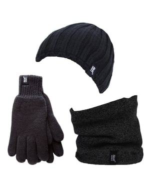 Heat Holders herenhoed, nekwarmer handschoenen set - Zwart