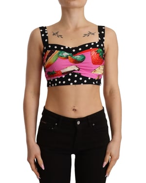 Dolce & Gabbana Dames Multicolor Zijde Cropped Polka Fruit Print Top