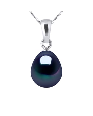 Hanger Zoetwater Pearl 8-9mm Black Pear 18K White Gold Geleverd met ketting