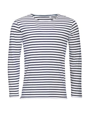 SOLS Heren Marine Gestreept T-shirt met Lange Mouwen (Wit/Zwaar)