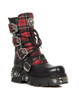 New Rock Tartan lederen gotische laarzen-391T-S1
