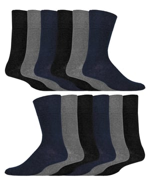 IOMI - 12 paar Gentle Grip Top Diabetische Sokken - Zwart / Marine / Grijs