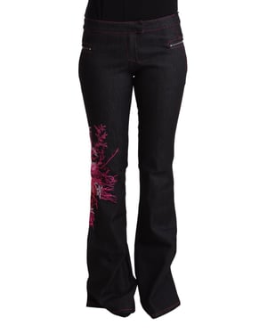 Exte Dames Zwarte Katoen Stretch Middelhoog Taille Flared Denim Jeans