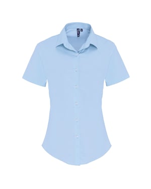 Premier Dames/dames Stretch Fit Poplin Korte Mouw Blouse (Lichtblauw)
