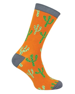 Heren Cactus Sokken | Mr Heron | Noviteit Kleurige Grappige Plant Geprinte Bamboosokken | Bijzondere Kerstgift voor Hem - Cactussen (Mosterd)