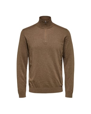 Selected Sweaters Berg Half Zip Cardigan Teak Bruin