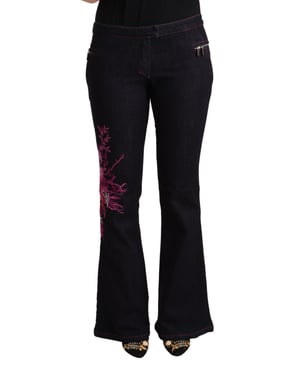Exte Dames Zwarte Katoenen Midden Taille Uitlopende Jeans