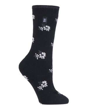 Heat Holders Dames Ultra Lite thermo geklede sokken - Zwart Floral (Bellis)